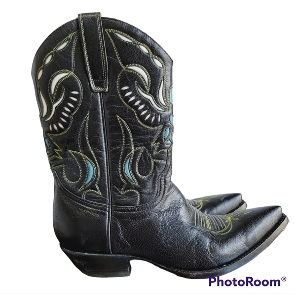 The Old gringo Rare Vintage Angel Inlay short black cowgirl boots cowboy western - Picture 1 of 13